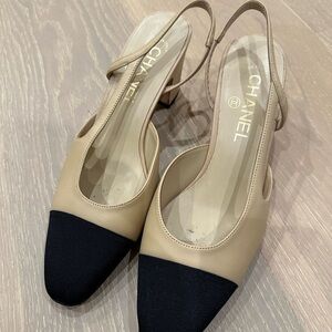 Chanel Beige and Black Women's Slingback Shoes